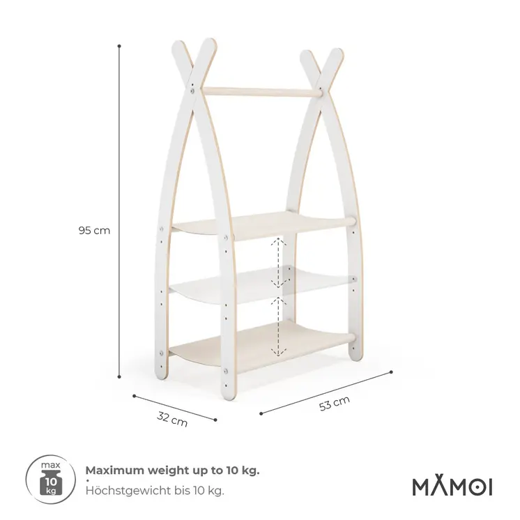 MAMOI® Children clothes rail Beige 53x95x32cm | Dressing up rail for kids made of Yarnwood | Baby wardrobe clothes storage modern design | Baby accessories | 100% ECO | MADE in EU