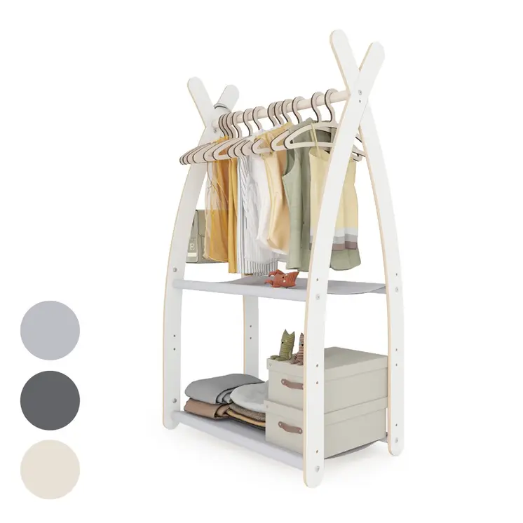 MAMOI® Children clothes rail Light grey 53x95x32cm | Dressing up rail for kids made of Yarnwood | Baby wardrobe clothes storage modern design | Baby accessories | 100% ECO | MADE in EU