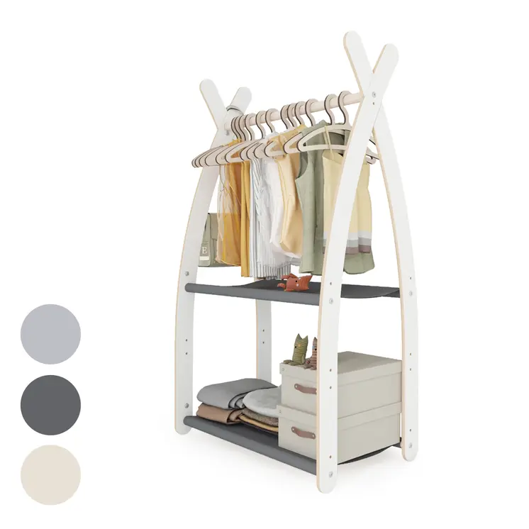 MAMOI® Children clothes rail Grey 53x95x32cm | Dressing up rail for kids made of Yarnwood | Baby wardrobe clothes storage modern design | Baby accessories | 100% ECO | MADE in EU