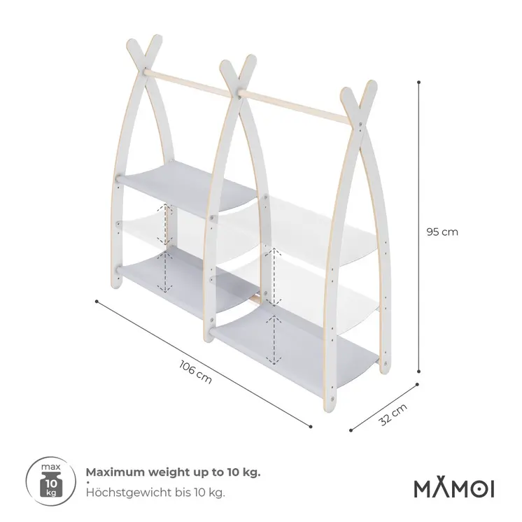MAMOI® Children clothes rail Beige 95x106x32cm | Dressing up rail for kids made of Yarnwood | Baby wardrobe clothes storage modern design | Baby accessories | 100% ECO | MADE in EU