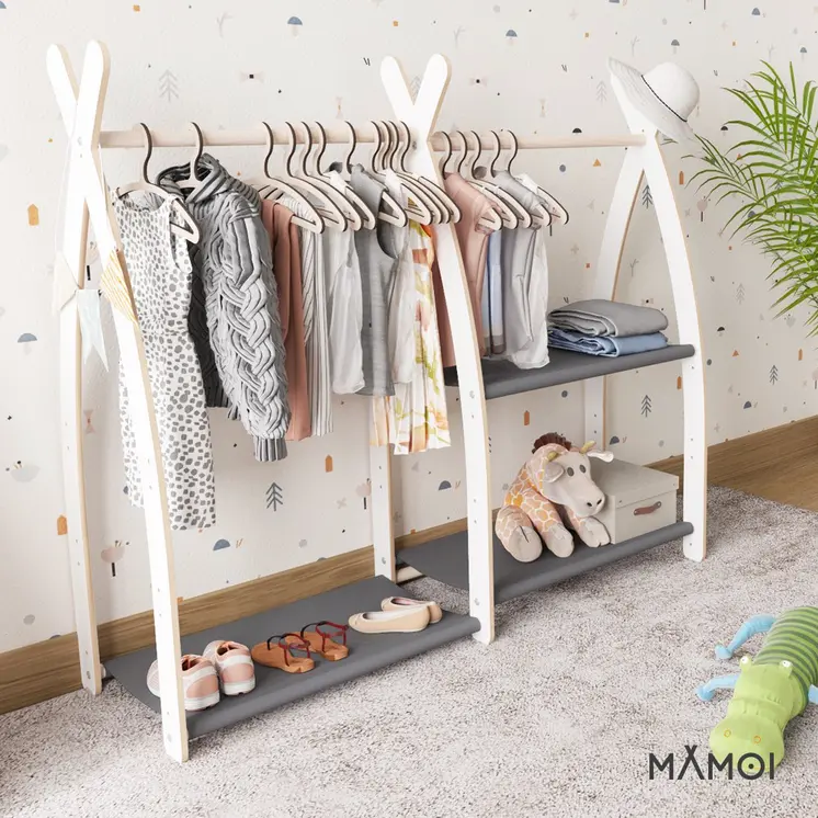 MAMOI® Kleiderstange Baby Kinderzimmer | Kinderkleiderstange 95x106x32cm | Kinder Kleiderständer Baby | Garderobenständer | Baby Garderobe | Kindergarderobe | 100% ECO | Made in EU