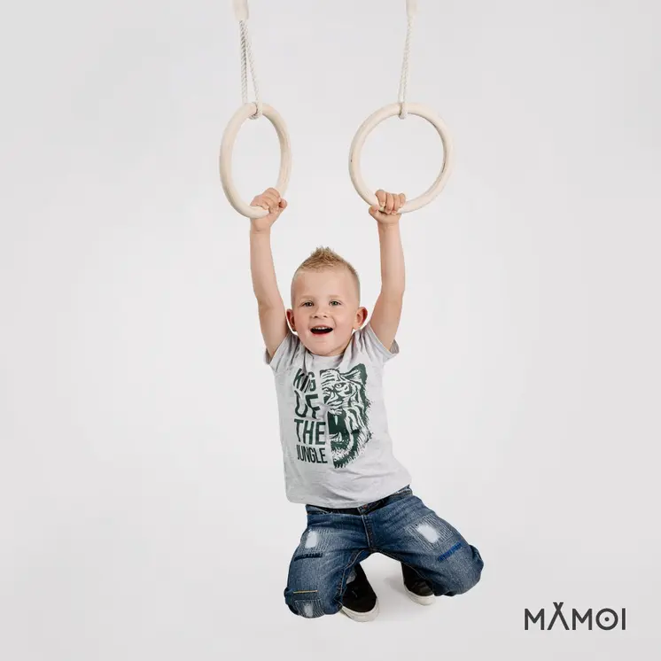 MAMOI® Trapeze bar baby swing, Indoor gymnastic rings, Monkey bars gorilla gym, Gymnastics pull up equipment for kids, Olympic rings and swings for calisthenics