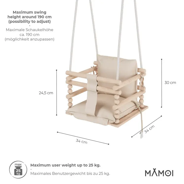 MAMOI® Baby swing Beige, Toddler sensory seat 3 in 1, Wooden door bouncer for kids, Indoor swings set, Chair from birth for toddlers age 1-3