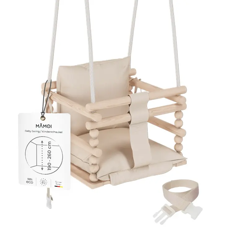 MAMOI® Baby swing Beige, Toddler sensory seat 3 in 1, Wooden door bouncer for kids, Indoor swings set, Chair from birth for toddlers age 1-3