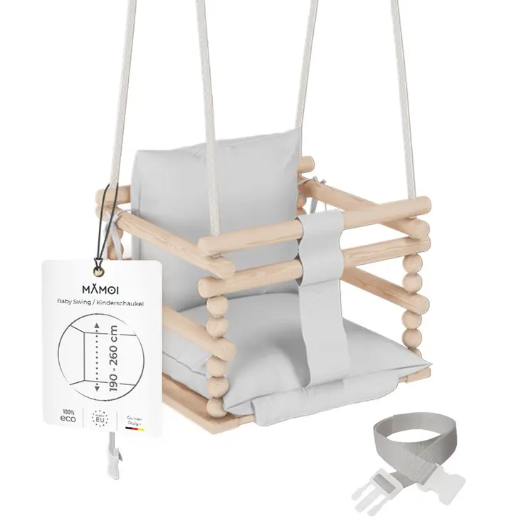 MAMOI® Baby swing Light grey, Toddler sensory seat 3 in 1, Wooden door bouncer for kids, Indoor swings set, Chair from birth for toddlers age 1-3