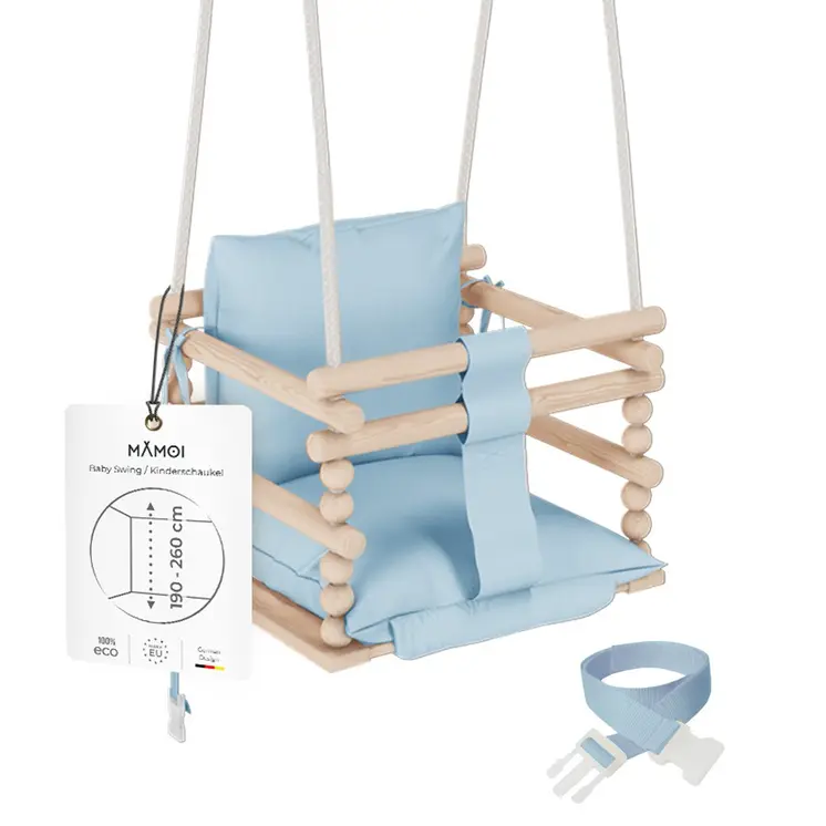 MAMOI® Baby swing Blue, Toddler sensory seat 3 in 1, Wooden door bouncer for kids, Indoor swings set, Chair from birth for toddlers age 1-3