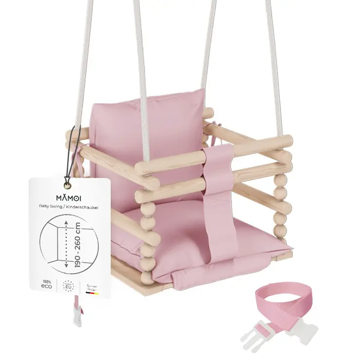 MAMOI® Balancoire bebe pour interieur, Siege balançoire pour bébé, Balancelle de coton en bois naturel, Baby swing pour enfant  à partir de 1 an, 3 en 1
