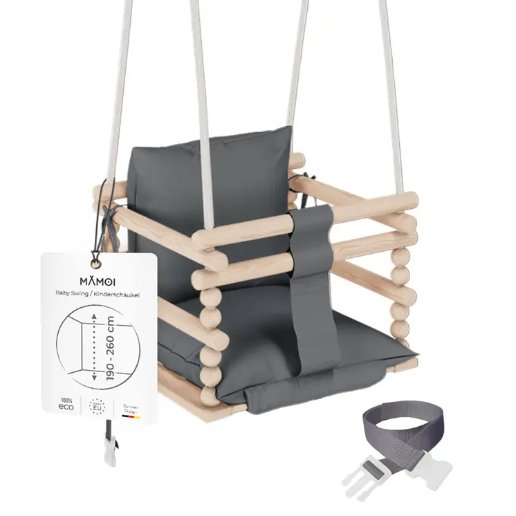 MAMOI® Baby swing Grey, Toddler sensory seat 3 in 1, Wooden door bouncer for kids, Indoor swings set, Chair from birth for toddlers age 1-3