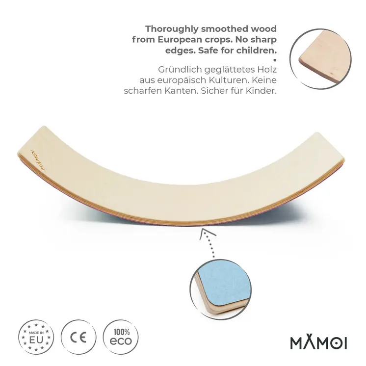 MAMOI® Balance Board für Kinder, Balance wippe, Balancieren und Gleichgewichtstrainer, Balanceboard, Balanceboards indoor, Balancierbrett, Wobble Board aus Holz, Balance-board mit matte ab 4