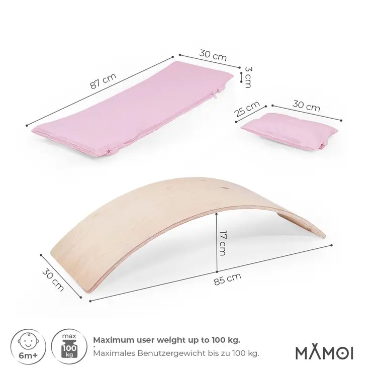 MAMOI® Balance Board für Kinder, Balance wippe, Balancieren und Gleichgewichtstrainer, Balanceboard, Balanceboards indoor, Balancierbrett, Wobble Board aus Holz, Balance-board mit matte ab 12