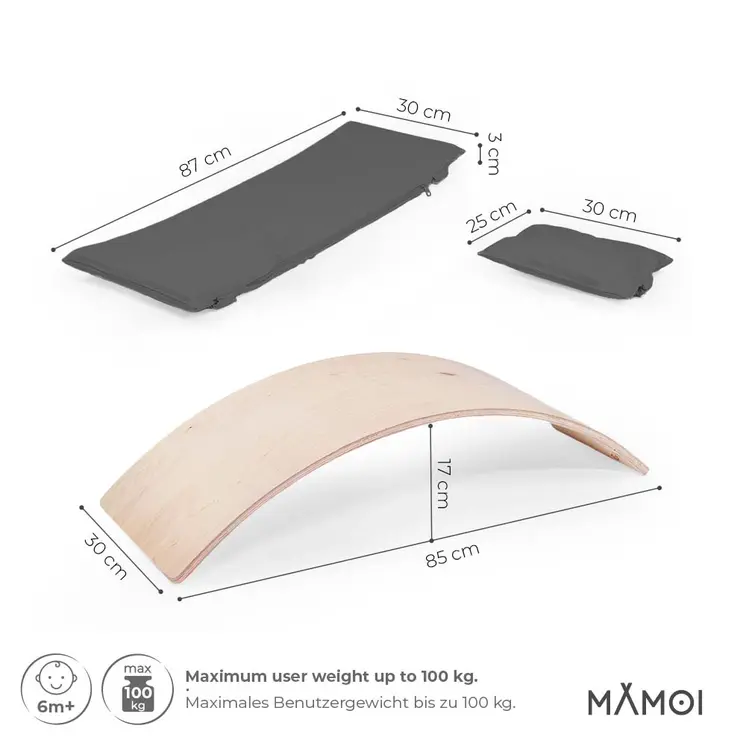 MAMOI® Planche equilibre pour enfant, Balance board, Planches d'équilibre, Jeu équilibre de proprioception en bois, Jeux motricité montessori 1 an 2/3 ans