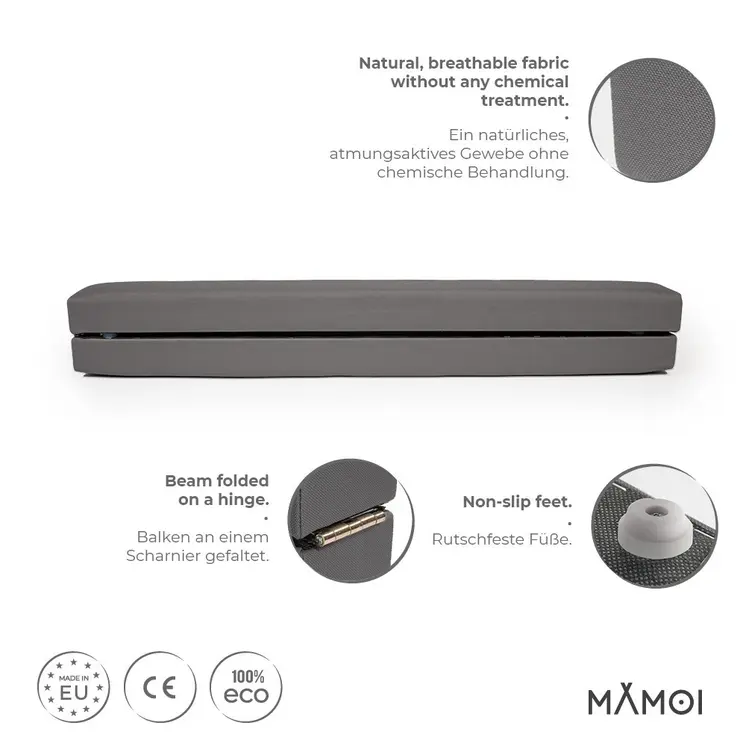MAMOI® Gymnastics beam for kids Grey (200 cm), Padded non-slip folding balance beam, Kids gym equipment at home, Gymnastic floor beams & bases for children