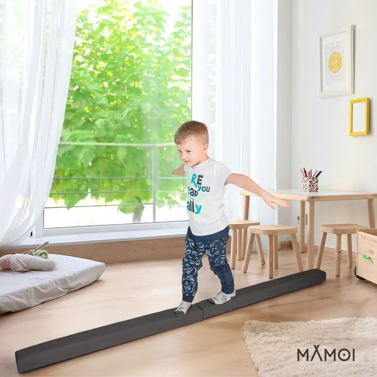 MAMOI® Gymnastics beam for kids Grey (200 cm), Padded non-slip folding balance beam, Kids gym equipment at home, Gymnastic floor beams & bases for children