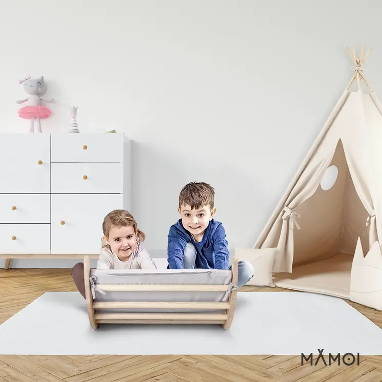 MAMOI® Toddler climbing frame indoor with cushion, Cushion for indoor climbing frame for toddlers, Baby kids climbing dome, Wooden climbing triangle for children from 1/2/3 years