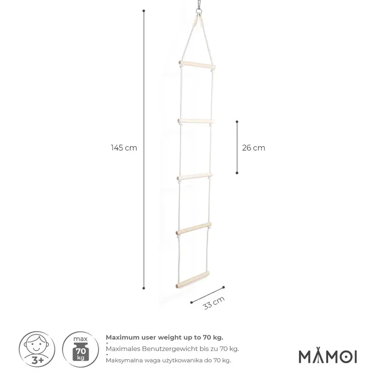 MAMOI® Rope ladder durable climbing ladder for children made of wood and cotton cord | Scandinavian design | 100% ECO | Made in the EU