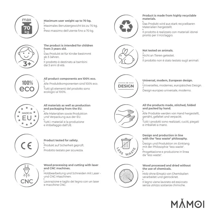 MAMOI® Rope ladder durable climbing ladder for children made of wood and cotton cord | Scandinavian design | 100% ECO | Made in the EU