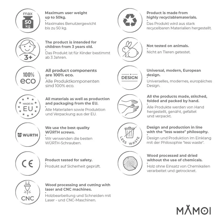 MAMOI® Dreieck Hänge Leiter für Kinder | Strickleiter Kinder Outdoor scandi Design | Nachhaltig Hängeleiter Kinder aus natürlichem Holz | 100% ECO | Made in EU