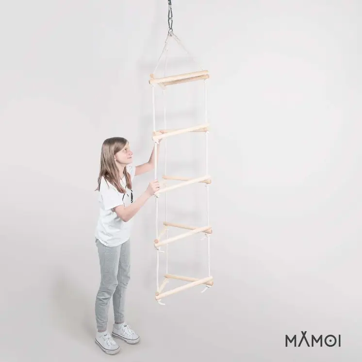 MAMOI® Dreieck Hänge Leiter für Kinder | Strickleiter Kinder Outdoor scandi Design | Nachhaltig Hängeleiter Kinder aus natürlichem Holz | 100% ECO | Made in EU