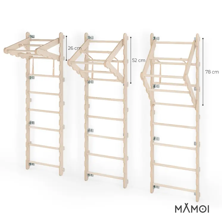 MAMOI® Swedish ladder, Wooden gorilla gym for kids, Indoor baby climbing frame for toddlers, Monkey bars and play gym, Childrens climbing wall, Gymnastics bar and equipment for home
