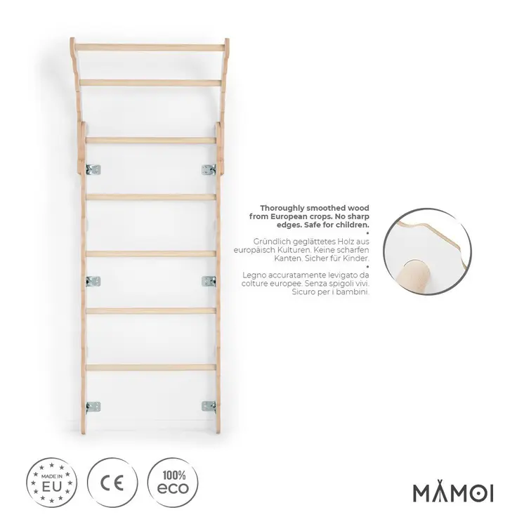 MAMOI® Swedish ladder, Wooden gorilla gym for kids, Indoor baby climbing frame for toddlers, Monkey bars and play gym, Childrens climbing wall, Gymnastics bar and equipment for home