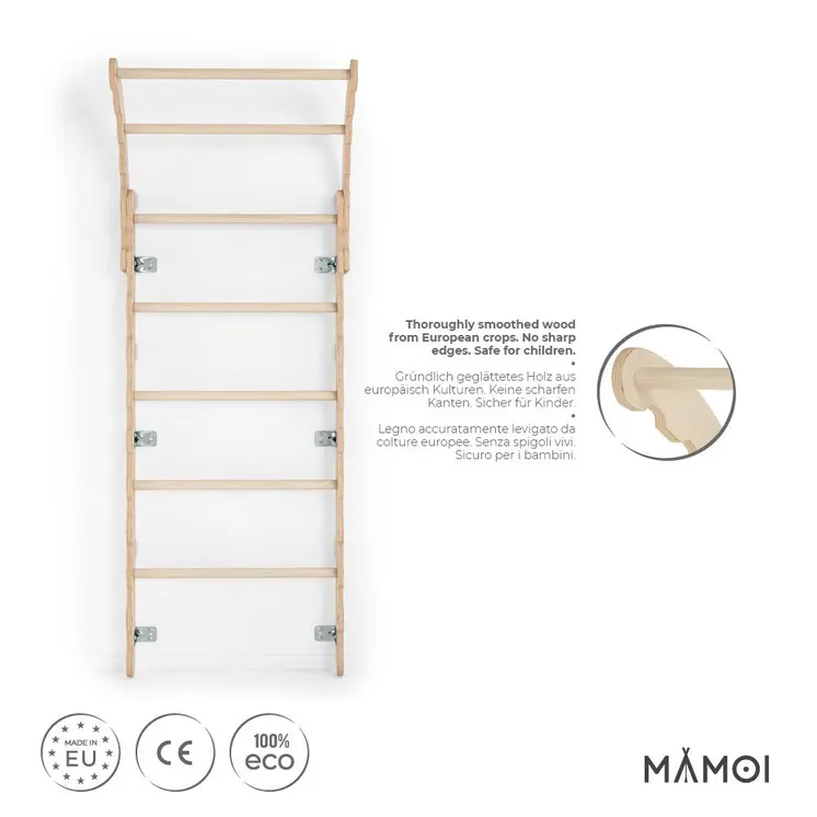 MAMOI® Klettergerüst Indoor, Sprossenwand für kinderzimmer, Turnringe kinder für klettern, Kletterwand und spielgeräte, Turngeräte mit Klimmzugstange für drinnen, Sportgeräte ab 3 jahre