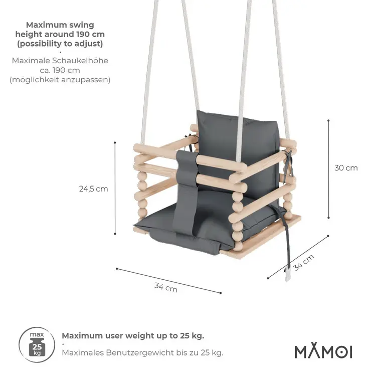 MAMOI® Babyschaukel, Schaukel Indoor, Holzschaukel für baby und Kinder, Kinderschaukel, Schaukeln aus Holz, Kleinkinderschaukel für kinderzimmer und türrahmen ab 1 jahr, 3 in 1