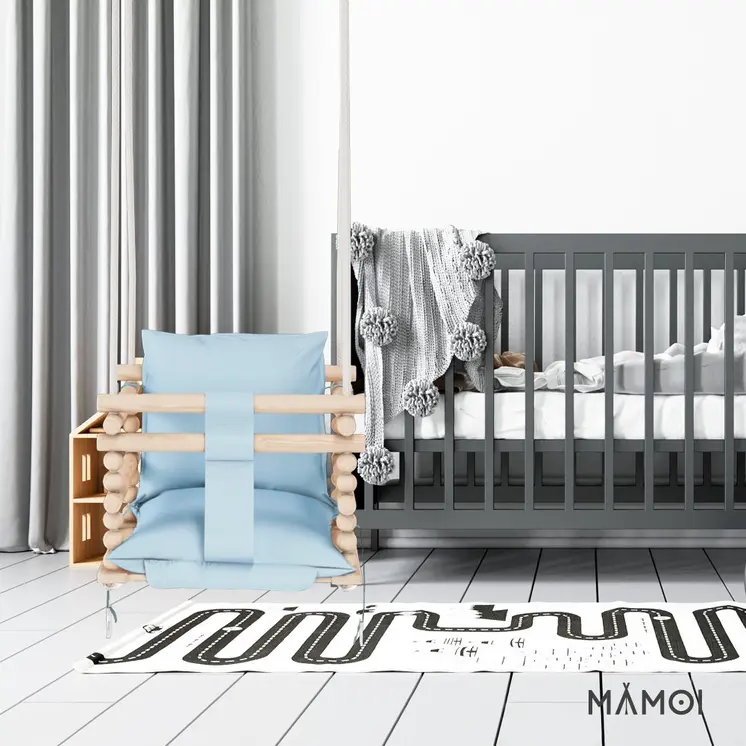 MAMOI® Baby swing Blue, Toddler sensory seat 3 in 1, Wooden door bouncer for kids, Indoor swings set, Chair from birth for toddlers age 1-3