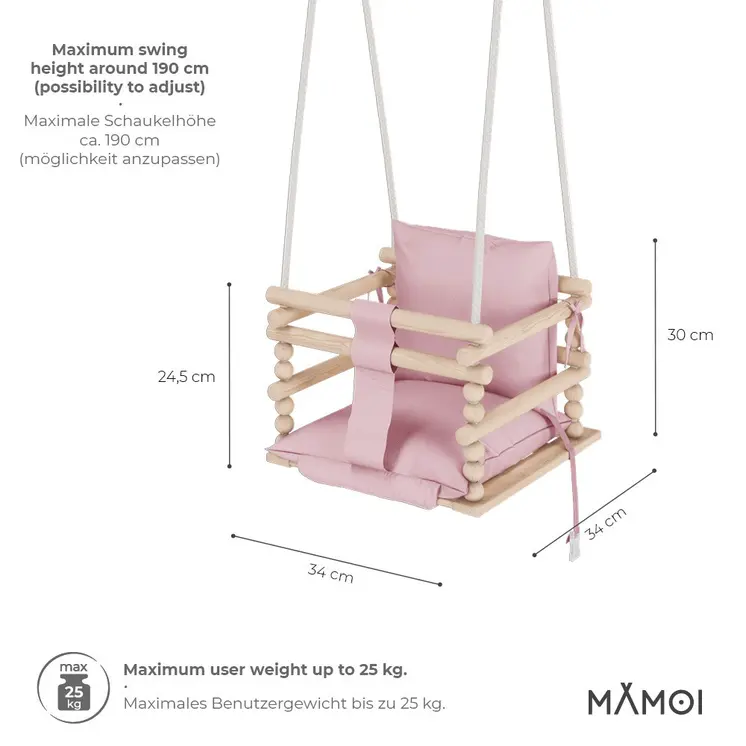 MAMOI® Balancoire bebe pour interieur, Siege balançoire pour bébé, Balancelle de coton en bois naturel, Baby swing pour enfant  à partir de 1 an, 3 en 1