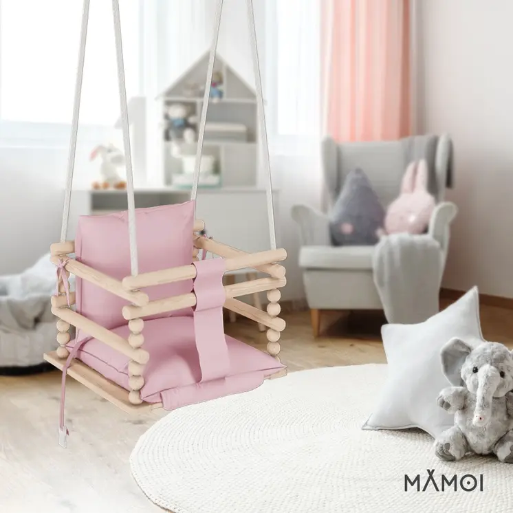 MAMOI® Balancoire bebe pour interieur, Siege balançoire pour bébé, Balancelle de coton en bois naturel, Baby swing pour enfant  à partir de 1 an, 3 en 1