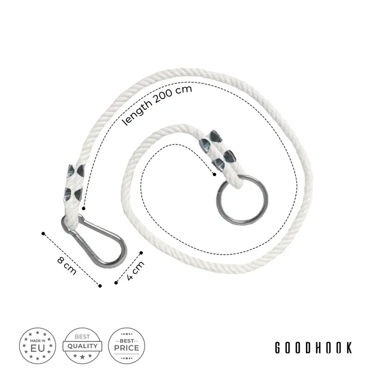 MAMOI® Corde de balançoire 50 kg | 2 x rallonge de corde de balançoire avec mousqueton métallique | Corde naturelle avec mousqueton 100% ECO | Fabriqué dans l'UE