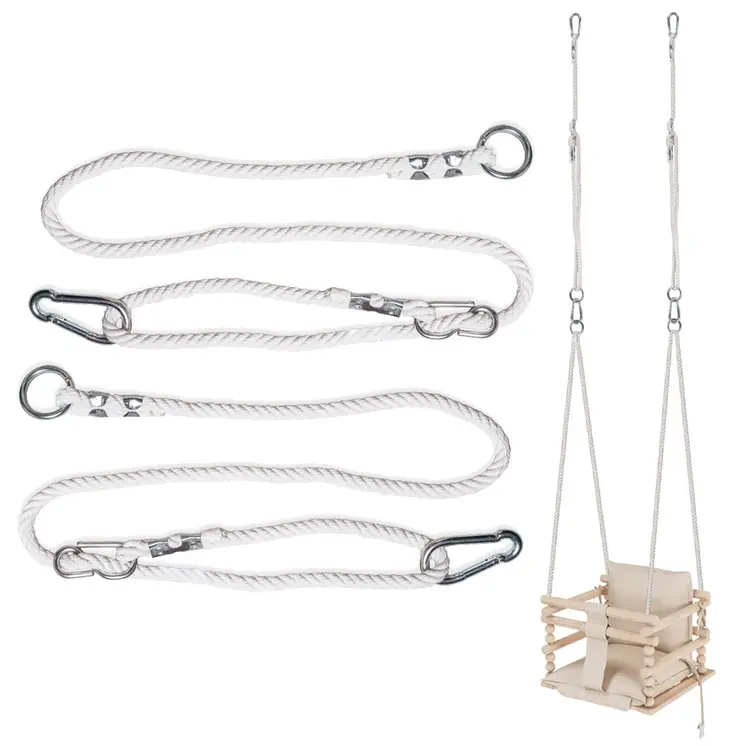 MAMOI® Corde à balancier réglable 85-140 cm | 2 x rallonge de corde à balancier avec mousqueton métallique | Corde en coton naturel avec mousqueton | 100% ECO | Fabriqué dans l'UE