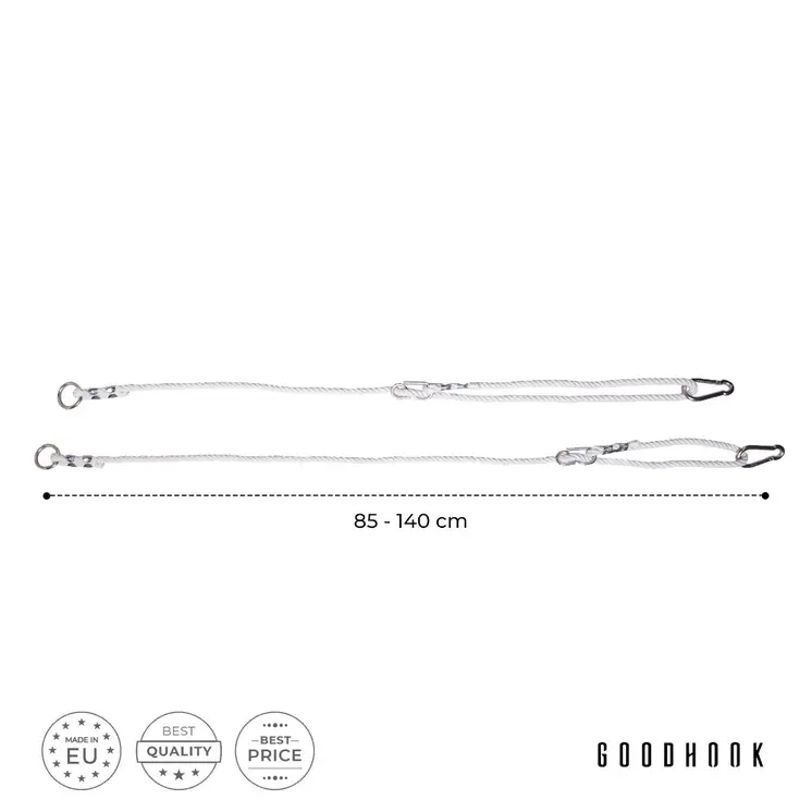 MAMOI® Corde à balancier réglable 85-140 cm | 2 x rallonge de corde à balancier avec mousqueton métallique | Corde en coton naturel avec mousqueton | 100% ECO | Fabriqué dans l'UE