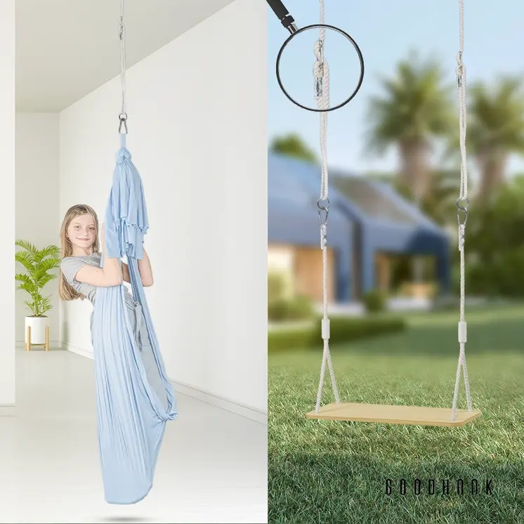 MAMOI® Corde à balancier réglable 85-140 cm | 2 x rallonge de corde à balancier avec mousqueton métallique | Corde en coton naturel avec mousqueton | 100% ECO | Fabriqué dans l'UE