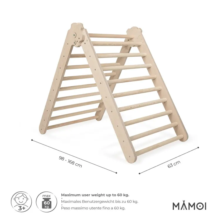 MAMOI® Triangle descalade interieur pour enfant, Mur escalade intérieur en bois pour bebe à partir de 1/2/3 an, Motricité libre montessori