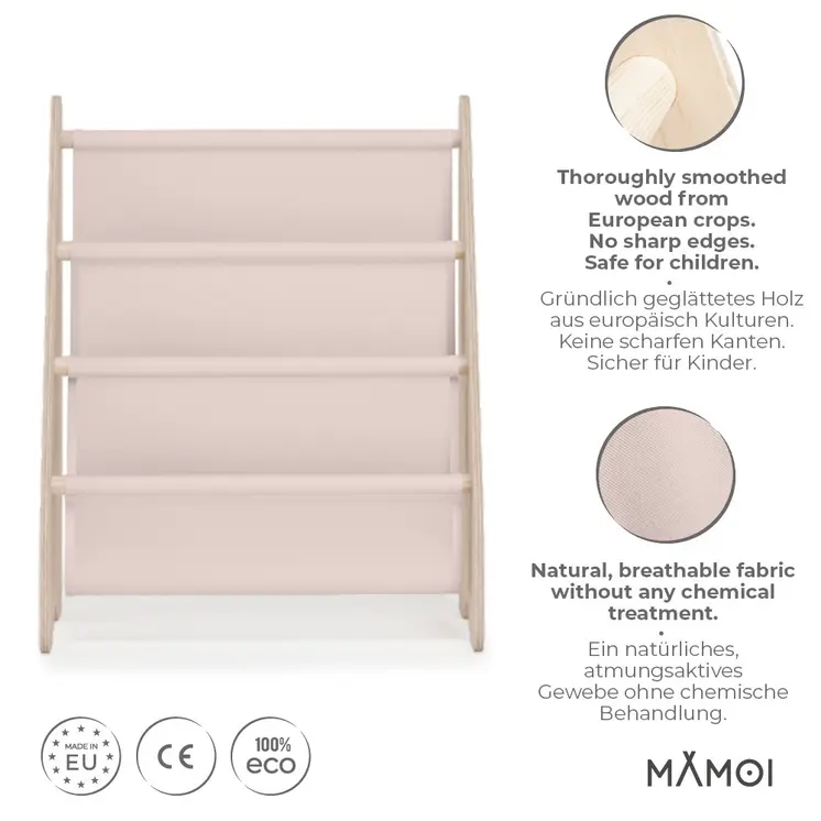 MAMOI® Book shelf for kids Beige, Bookcase for childrens room, Small bookshelf for toddler, Child bookcases and shelves, Wall stand storage and furniture for bedroom