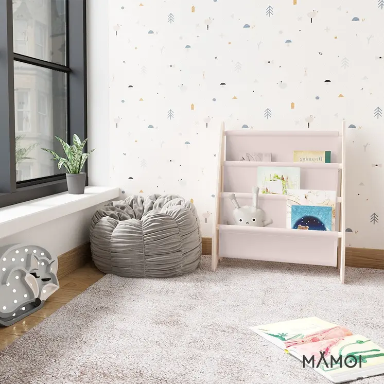 MAMOI® Book shelf for kids Beige, Bookcase for childrens room, Small bookshelf for toddler, Child bookcases and shelves, Wall stand storage and furniture for bedroom