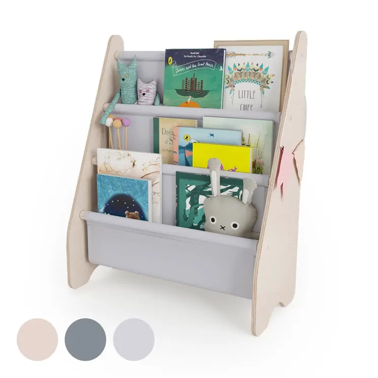 MAMOI® Book shelf for kids Light grey, Bookcase for childrens room, Small bookshelf for toddler, Child bookcases and shelves, Wall stand storage and furniture for bedroom