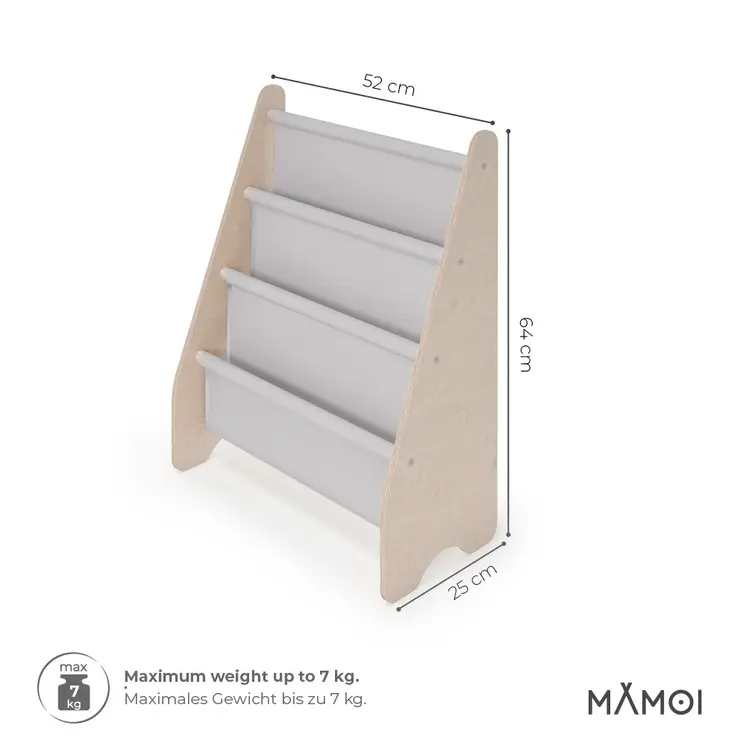 MAMOI® Book shelf for kids Light grey, Bookcase for childrens room, Small bookshelf for toddler, Child bookcases and shelves, Wall stand storage and furniture for bedroom