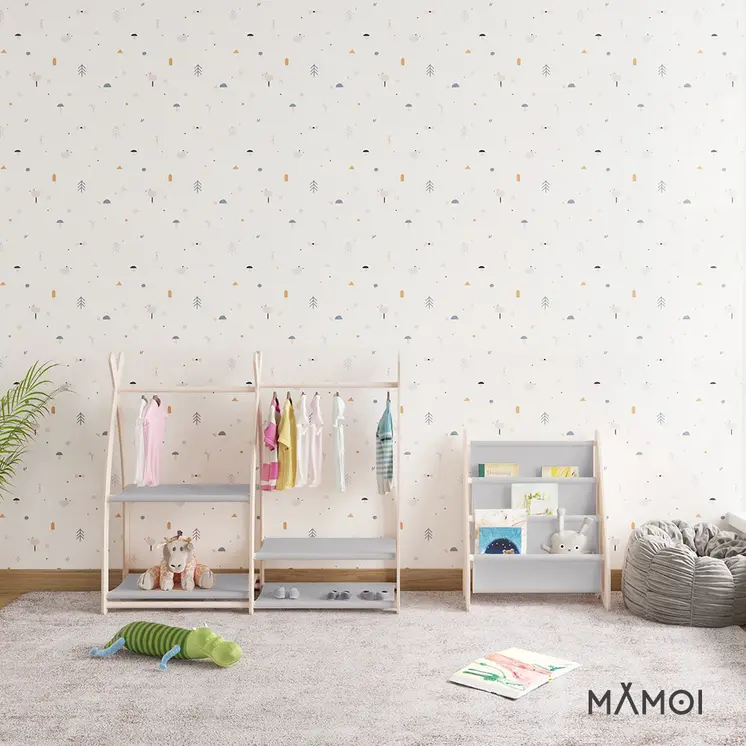 MAMOI® Book shelf for kids Light grey, Bookcase for childrens room, Small bookshelf for toddler, Child bookcases and shelves, Wall stand storage and furniture for bedroom