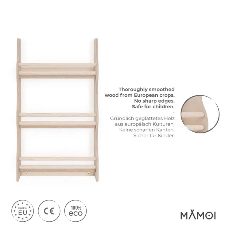 MAMOI® Bücherregal für kinder, Bücherkiste für kinderzimmer, Book shelf, Buchregal, Wandregal kinderregal, Kinderbücherregal, Bücherbank aus holz, Kindermöbel für kleines kind montessori