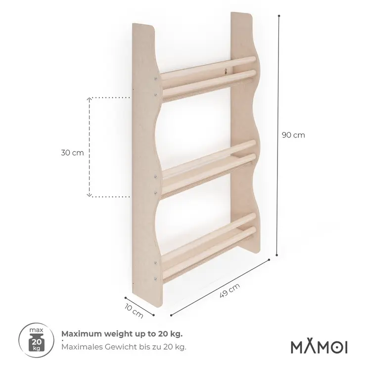 MAMOI® Bücherregal für kinder, Bücherkiste für kinderzimmer, Book shelf, Buchregal, Wandregal kinderregal, Kinderbücherregal, Bücherbank aus holz, Kindermöbel für kleines kind montessori