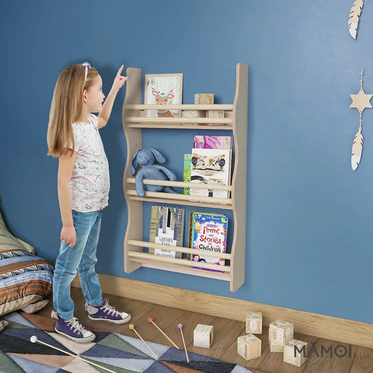 MAMOI® Bücherregal für kinder, Bücherkiste für kinderzimmer, Book shelf, Buchregal, Wandregal kinderregal, Kinderbücherregal, Bücherbank aus holz, Kindermöbel für kleines kind montessori