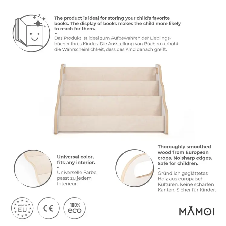 MAMOI® Bücherregal für kinder, Bücherkiste für kinderzimmer, Book shelf, Buchregal, Wandregal kinderregal, Kinderbücherregal, Bücherbank aus holz, Kindermöbel für kleines kind montessori