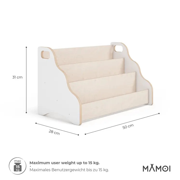 MAMOI® Bücherregal für kinder, Bücherkiste für kinderzimmer, Book shelf, Buchregal, Wandregal kinderregal, Kinderbücherregal, Bücherbank aus holz, Kindermöbel für kleines kind montessori
