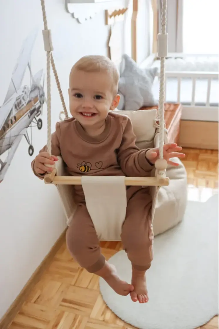 MAMOI® Babyschaukel, Baby schaukel Indoor Outdoor, Kinderschaukel aus Holz, Holzschaukel für Kinder, Schaukeln für türrahmen, Swing, Kleinkinderschaukel ab 1 jahr für Kinderzimmer
