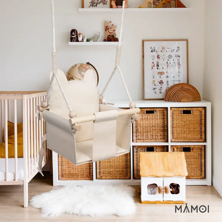 MAMOI® Babyschaukel, Baby schaukel Indoor Outdoor, Kinderschaukel aus Holz, Holzschaukel für Kinder, Schaukeln für türrahmen, Swing, Kleinkinderschaukel ab 1 jahr für Kinderzimmer