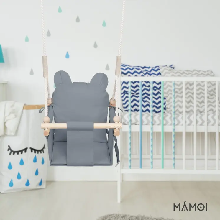 MAMOI® Balancoire interieur pour bebe et enfants, Siege balançoire en bois et en coton pour bébé, Balansoire pour enfant, Balancelle scandinave, Baby swing
