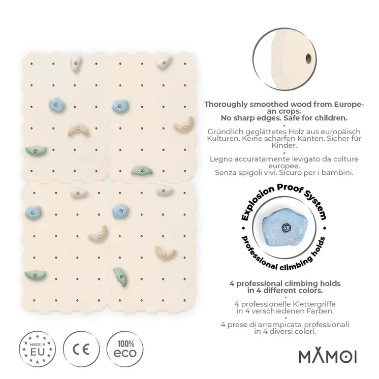 MAMOI® Climbing wall for kids, Wooden frame for toddlers, Play equipment with rock holds for toddler, Indoor baby and childrens frames montessori from age 3 years old