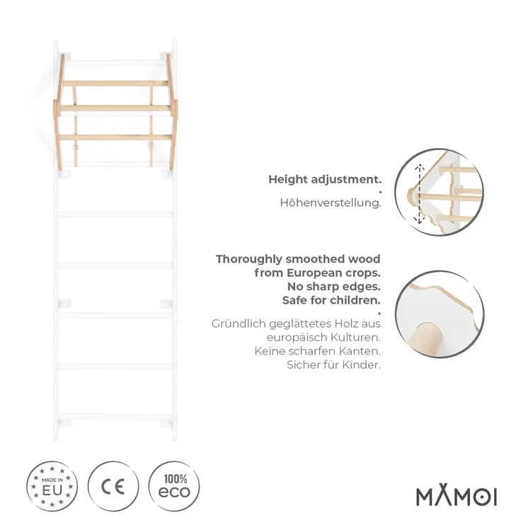 MAMOI® Modern pull up bar for wall bars | Folding pull up bar for swedish ladder Yarnwood | Swedish ladder accessories | Gymnastics bars | CE | 100% ECO | Made in EU
