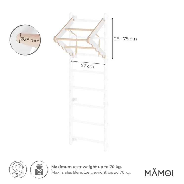 MAMOI® Modern pull up bar for wall bars | Folding pull up bar for swedish ladder Yarnwood | Swedish ladder accessories | Gymnastics bars | CE | 100% ECO | Made in EU